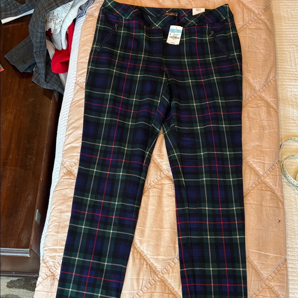 J. McLaughlin Navy & Green Tartan Skinny Pants